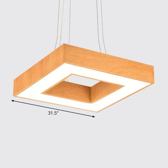 Modern Metal Led Chandelier - Light Wood Square Suspension For Offices / 31.5 White