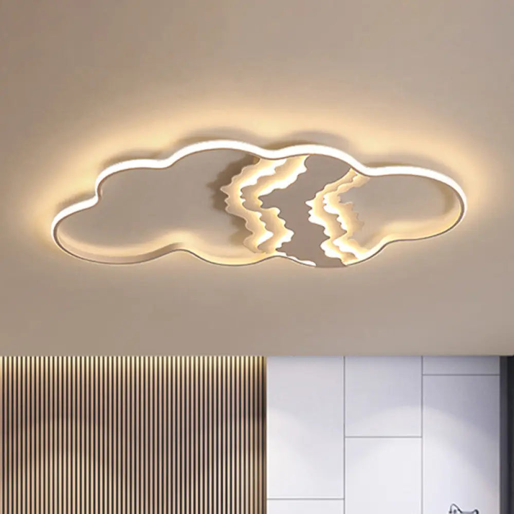 Modern Metal Led Cloud Flush Mount Fixture In White With Warm/White Light For Living Room Lighting