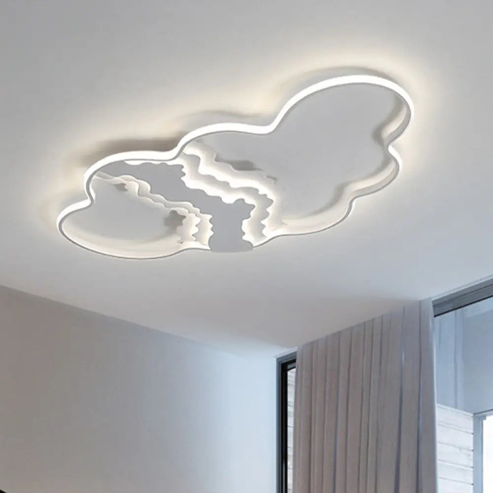 Modern Metal Led Cloud Flush Mount Fixture In White With Warm/White Light For Living Room Lighting /