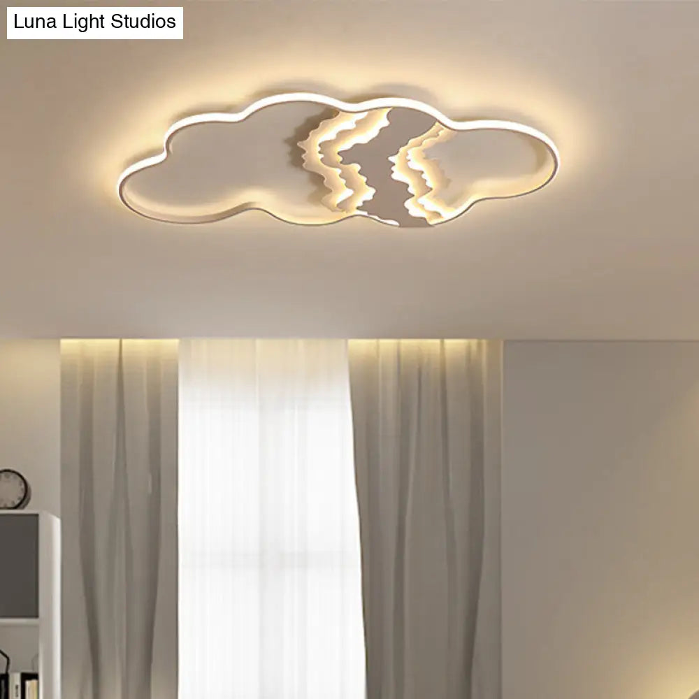Modern Metal Led Cloud Flush Mount Fixture In White With Warm/White Light For Living Room Lighting