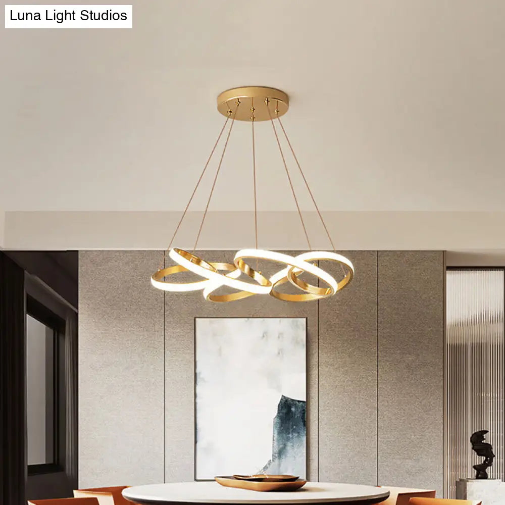 Modern Metal Led Dining Pendant Lamp - Twisted Round Ceiling Chandelier In Gold Warm/White Lighting