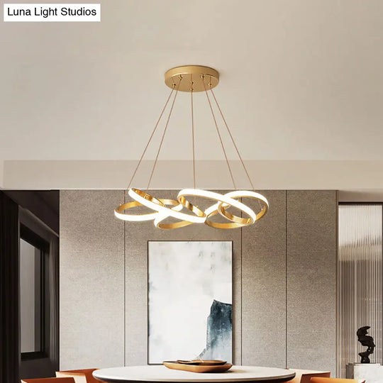 Modern Metal Led Dining Pendant Lamp - Twisted Round Ceiling Chandelier In Gold Warm/White Lighting