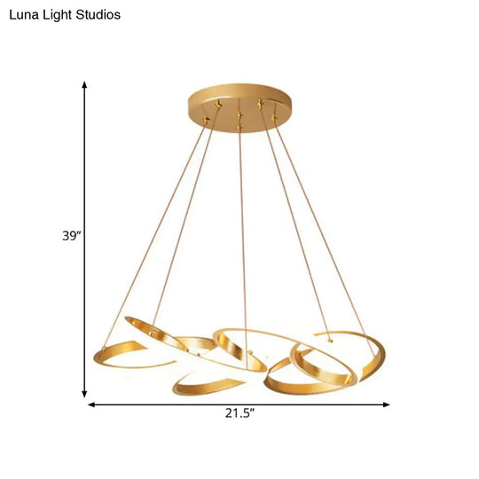 Modern Metal Led Dining Pendant Lamp - Twisted Round Ceiling Chandelier In Gold Warm/White Lighting