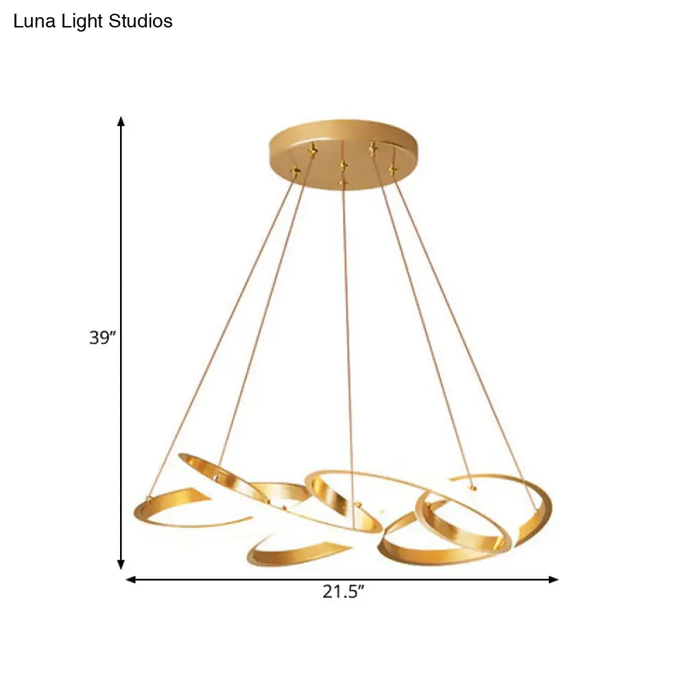 Modern Gold Metal Led Ceiling Chandelier - Twisted Round Pendant Lamp For Dining Room With