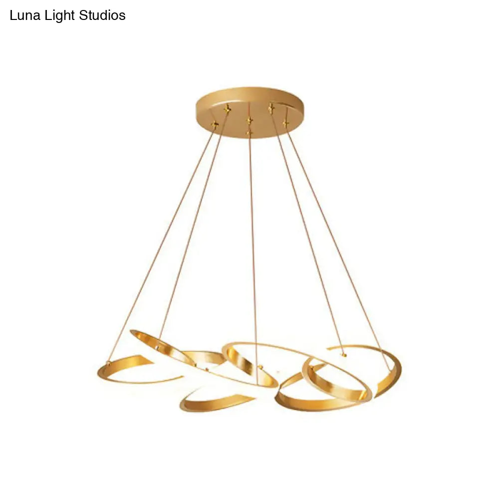 Modern Gold Metal Led Ceiling Chandelier - Twisted Round Pendant Lamp For Dining Room With