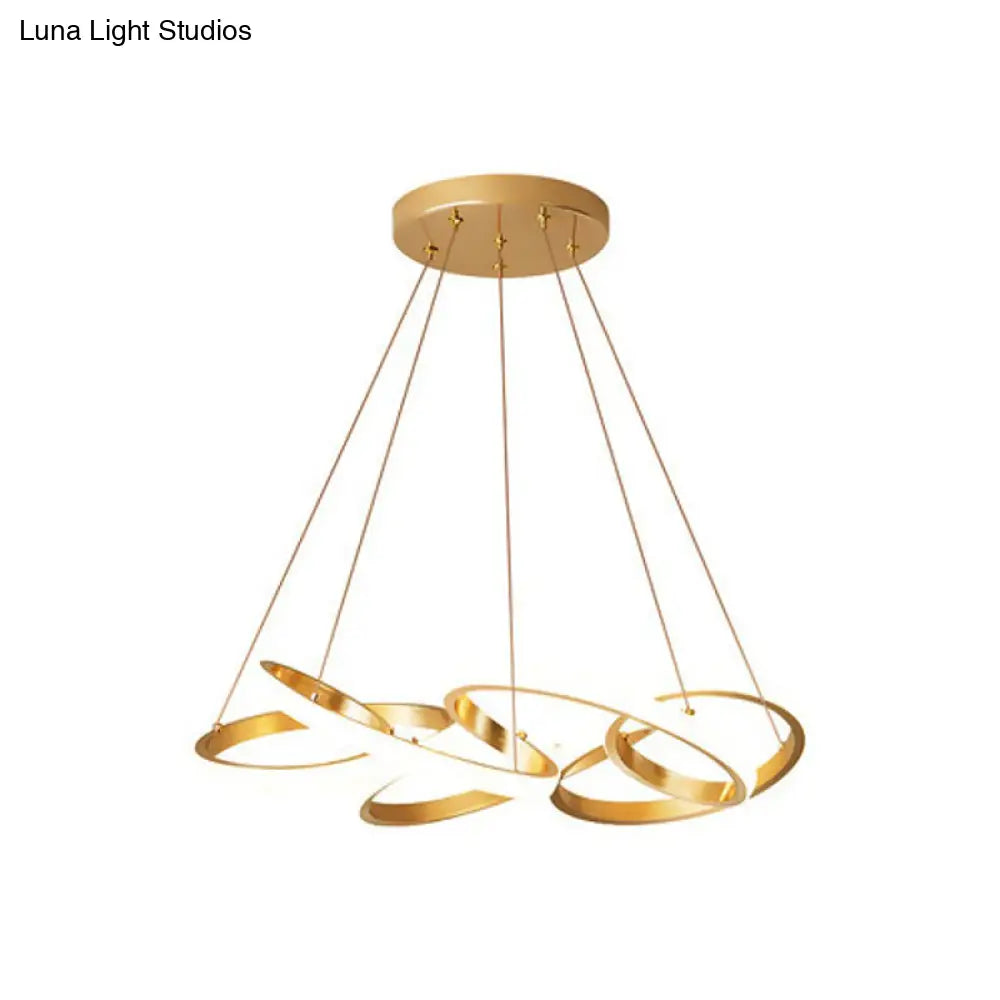 Modern Metal Led Dining Pendant Lamp - Twisted Round Ceiling Chandelier In Gold Warm/White Lighting