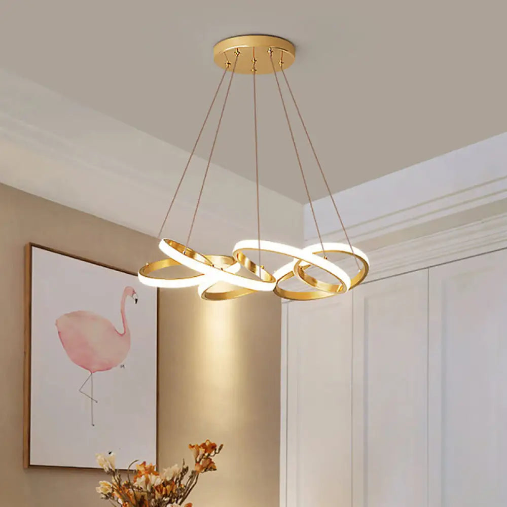 Modern Metal Led Dining Pendant Lamp - Twisted Round Ceiling Chandelier In Gold Warm/White Lighting