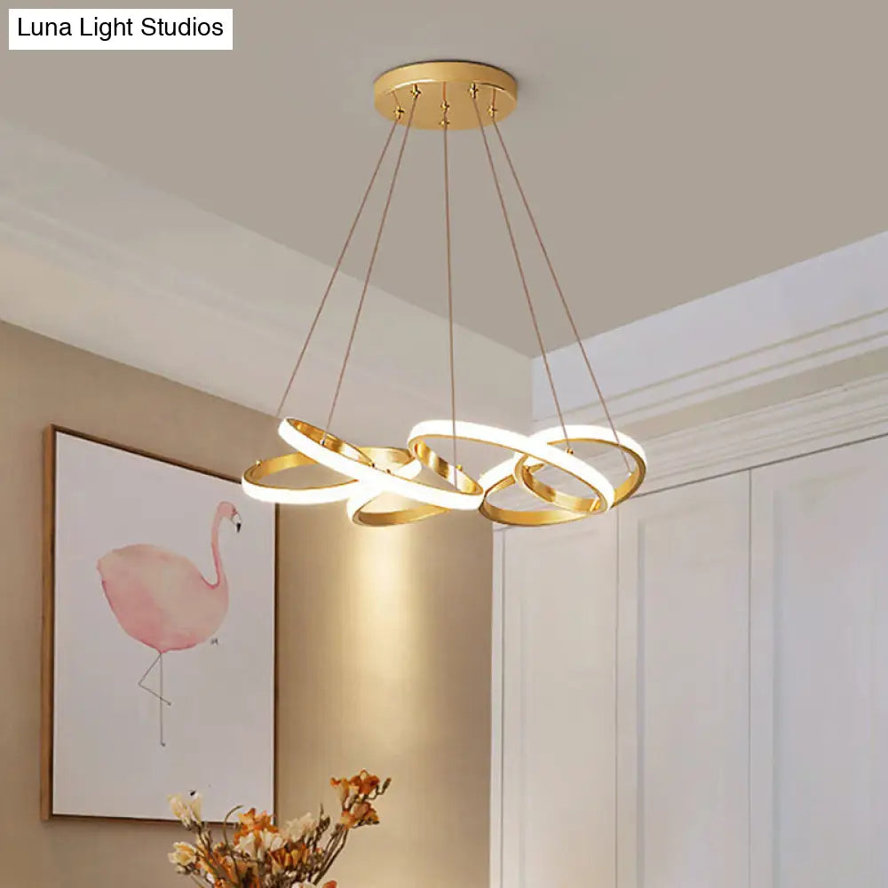 Modern Gold Metal Led Ceiling Chandelier - Twisted Round Pendant Lamp For Dining Room With