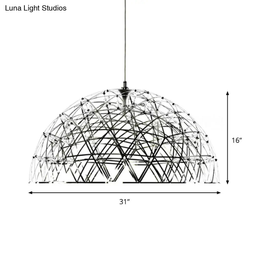 Modern Metal Led Dome Hanging Light Chandelier With Crisscrossing Triangular Pattern - 25.5 Or 31