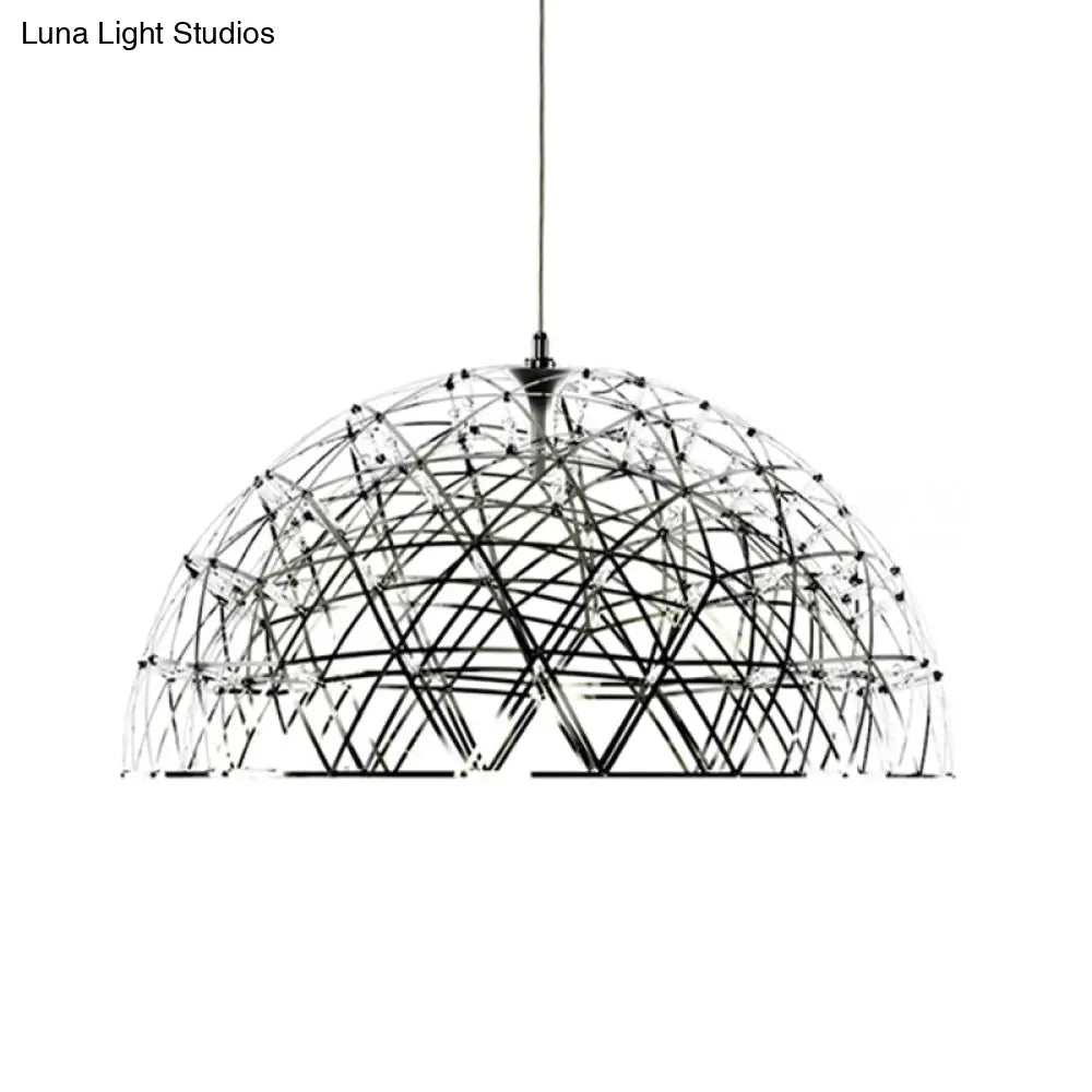 Modern Metal Led Dome Hanging Light Chandelier With Crisscrossing Triangular Pattern - 25.5 Or 31