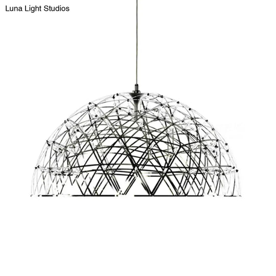 Modern Metal Led Dome Hanging Light Chandelier With Crisscrossing Triangular Pattern - 25.5 Or 31