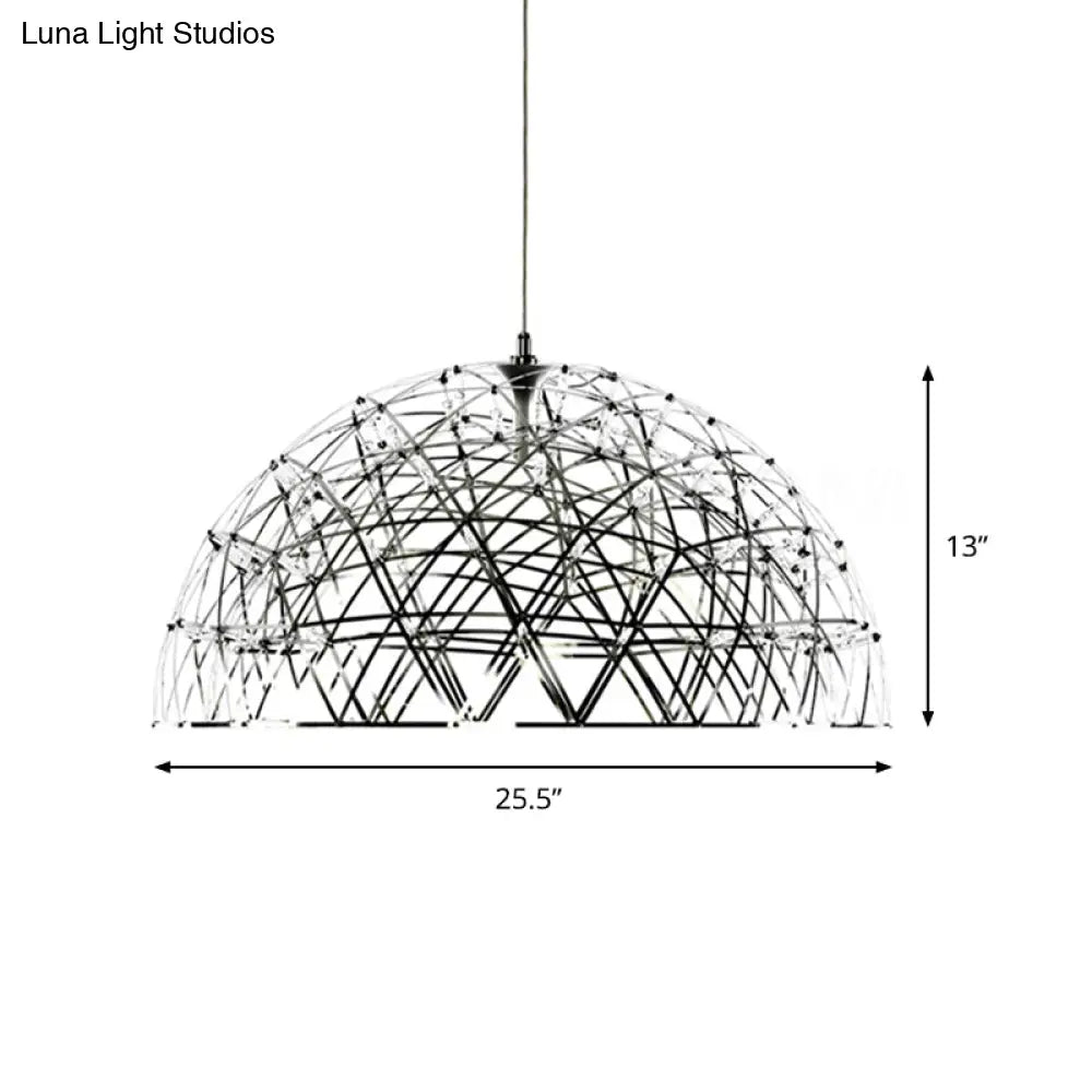 Modern Metal Led Dome Hanging Light Chandelier With Crisscrossing Triangular Pattern - 25.5 Or 31