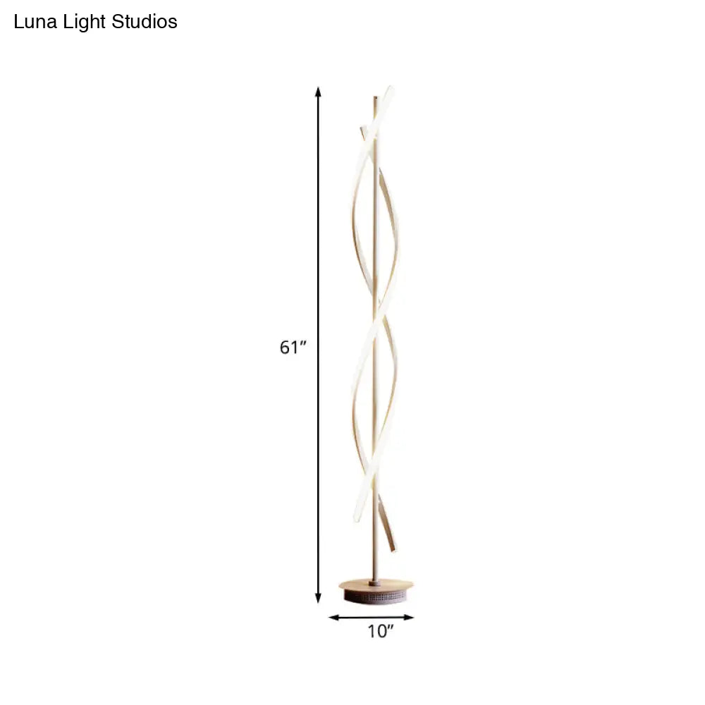 Modern Metal Led Floor Lamp With Twisted Stand For Study Room - Warm/White Light