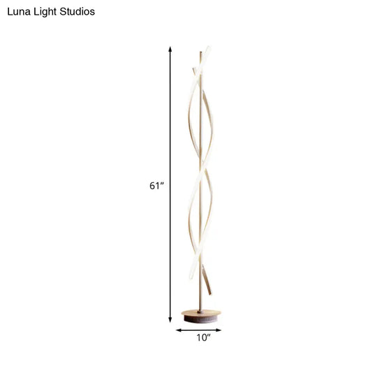 Modern Metal Led Floor Lamp With Twisted Stand For Study Room - Warm/White Light