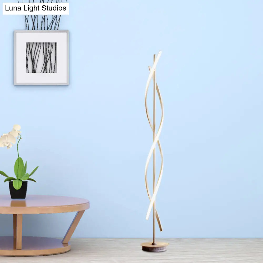 Modern Metal Led Floor Lamp With Twisted Stand For Study Room - Warm/White Light