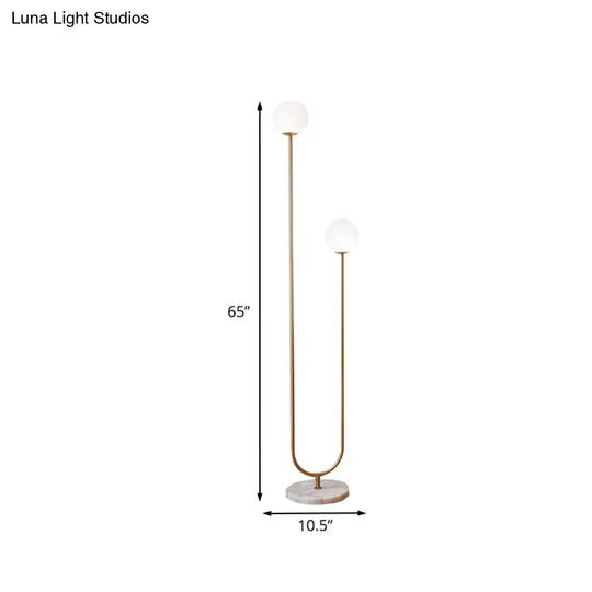 Modern Metal Led Floor Reading Lamp With Gold Stand And Glass Shade