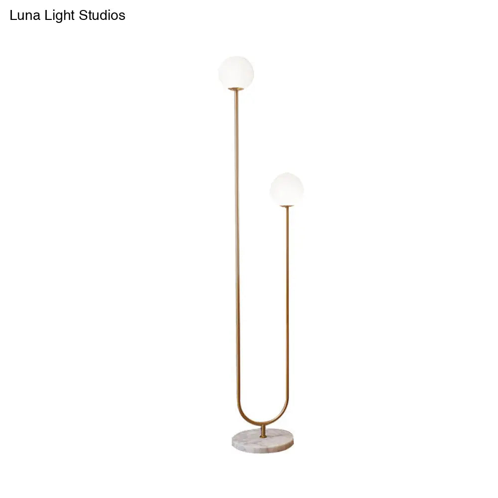 Modern Metal Led Floor Reading Lamp With Gold Stand And Glass Shade