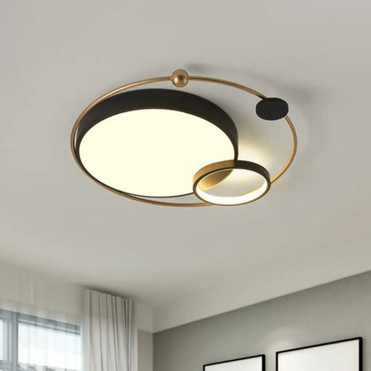 Modern Metal Led Flush Ceiling Light Fixture Planet Shaped For Bedroom Gold-Black / 18 Remote