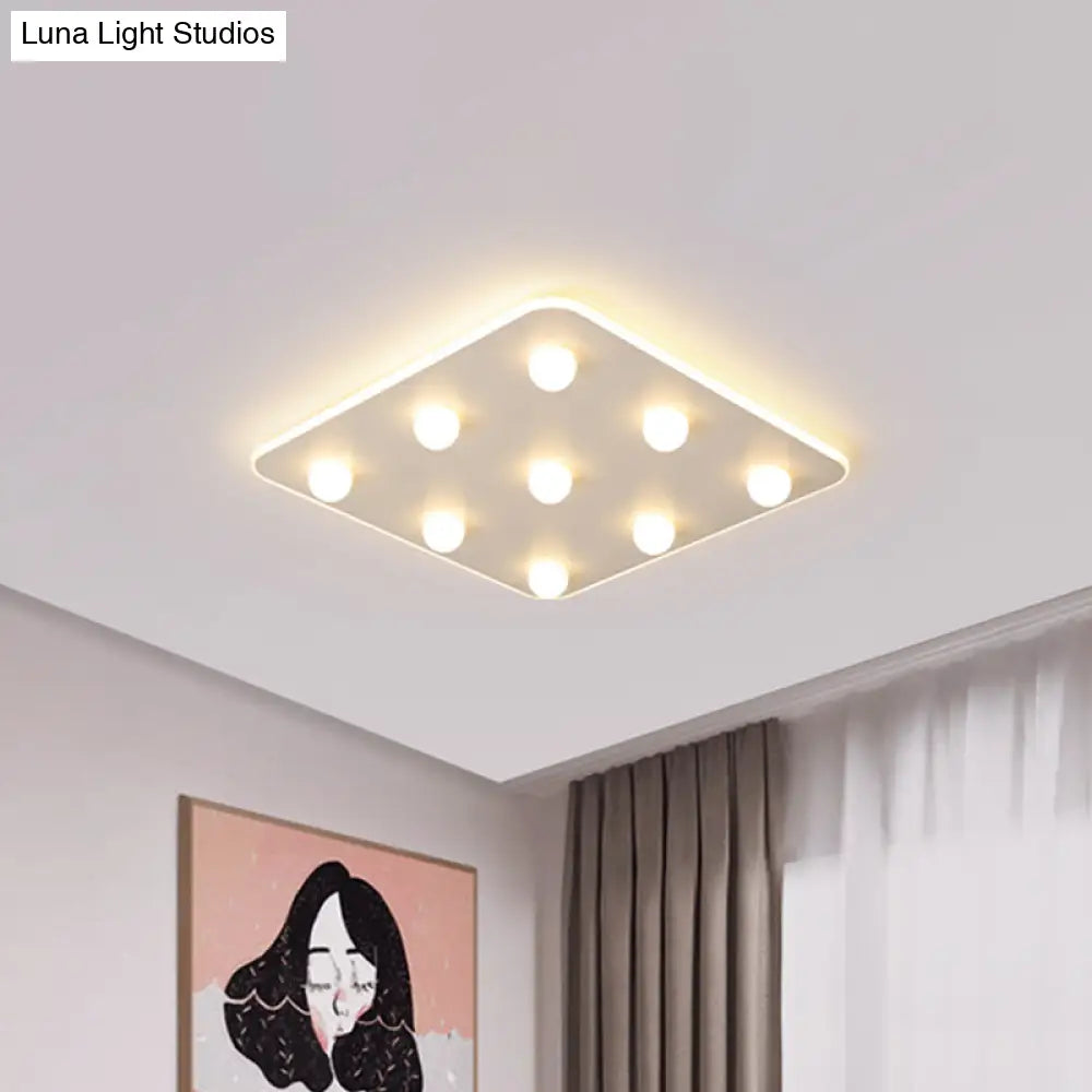 Modern Metal Led Flush Ceiling Light For Kids - Flower/Round/Square Design 8 Lights 16.5/19.5 Inch