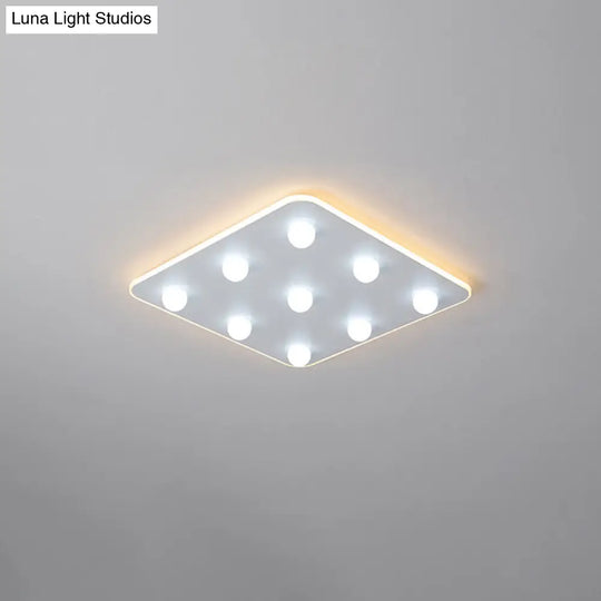 Modern Metal Led Flush Ceiling Light For Kids - Flower/Round/Square Design 8 Lights 16.5/19.5 Inch