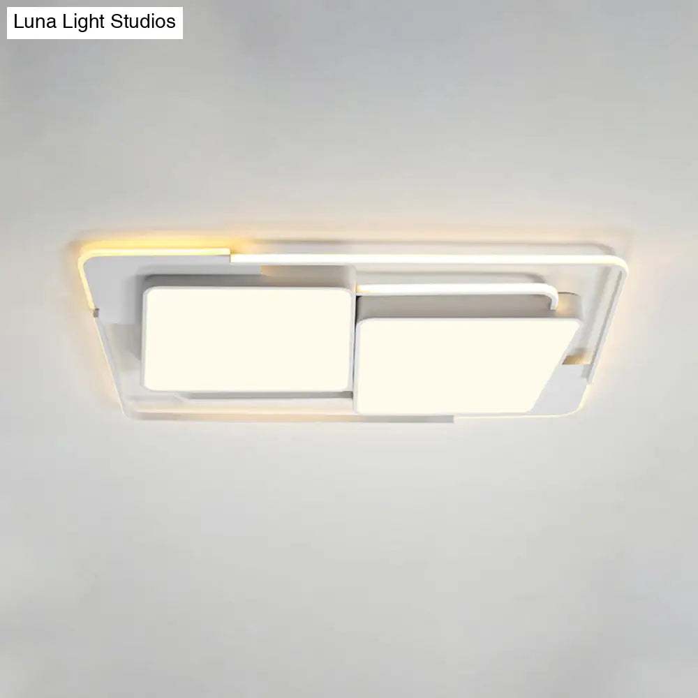 Modern Metal Led Flush Ceiling Light For Living Room - Rectangular White/Black Fixture With Warm