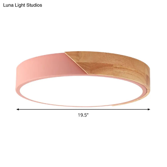 Modern Metal Led Flush Light In Pink/White With Acrylic Diffuser Ceiling Mounted Round Design -