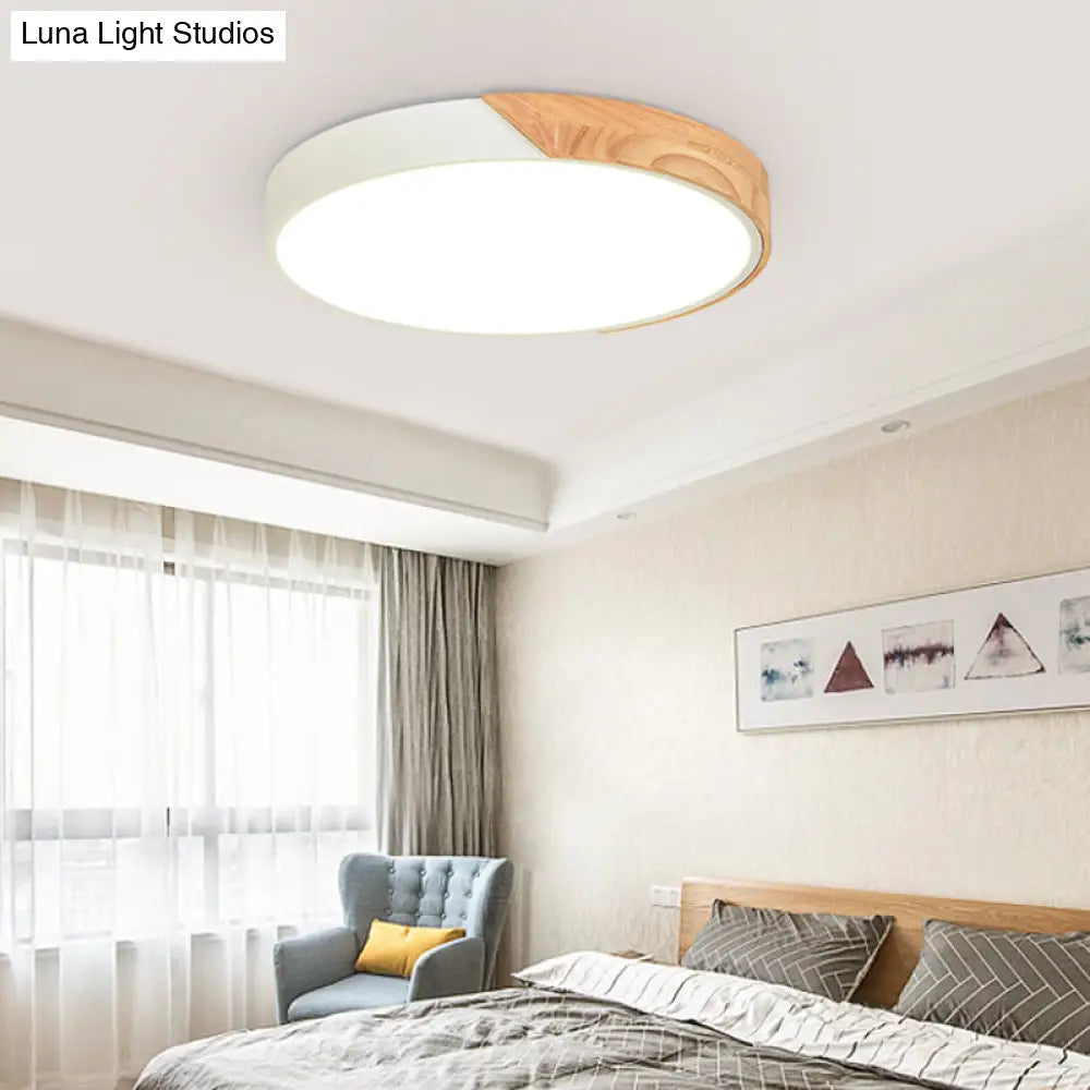 Modern Metal Led Flush Light In Pink/White With Acrylic Diffuser Ceiling Mounted Round Design -
