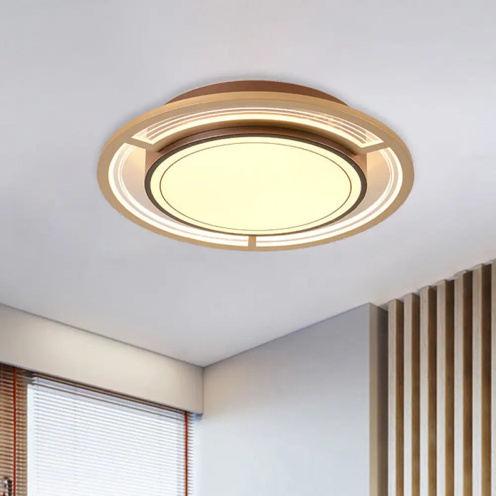 Modern Metal Led Flush Mount Ceiling Lamp In Brown For Bedroom