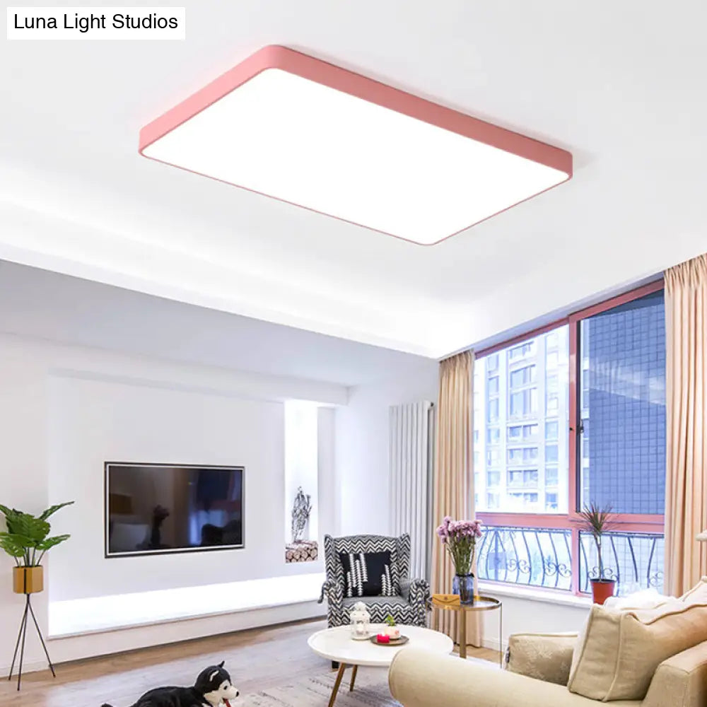 Modern Metal Led Flush Mount Ceiling Lamp In Pink Warm/White Light (19.5/25.5 Long)