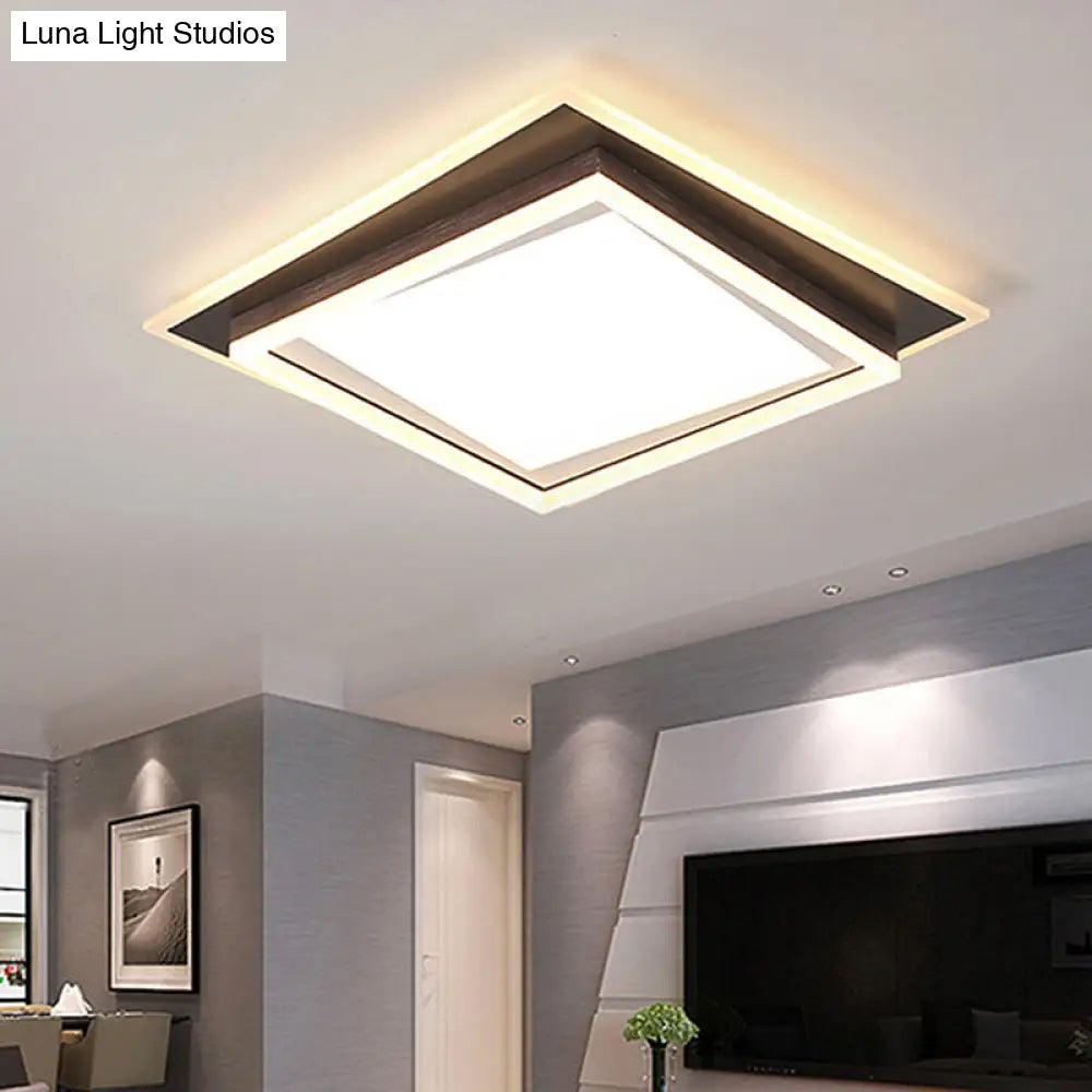 Modern Metal Led Flush Mount Ceiling Lamp With Recessed Diffuser - Square/Rectangular White/Warm