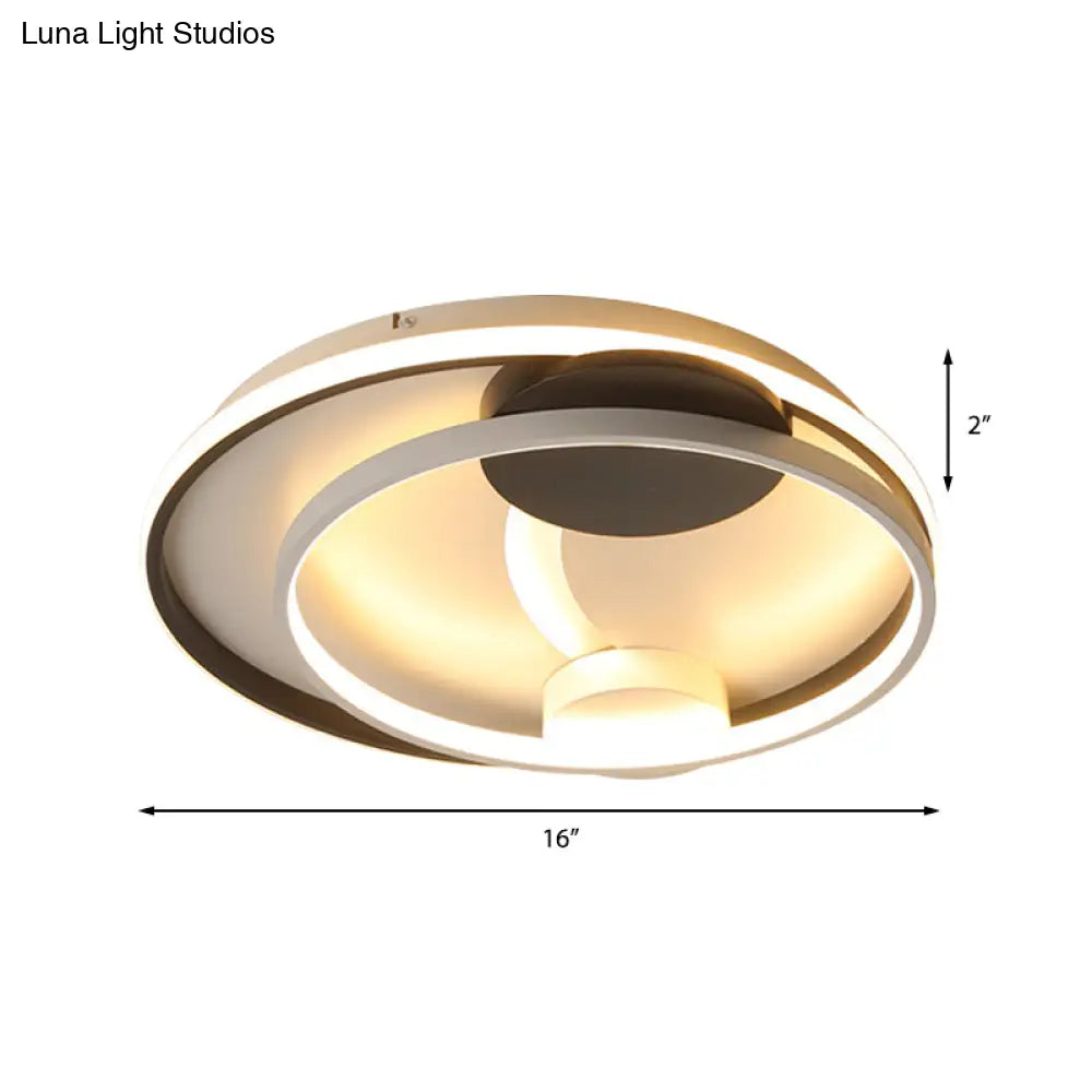 Modern Metal Led Flush Mount Ceiling Light - Double Square/Circle Design In Black & White