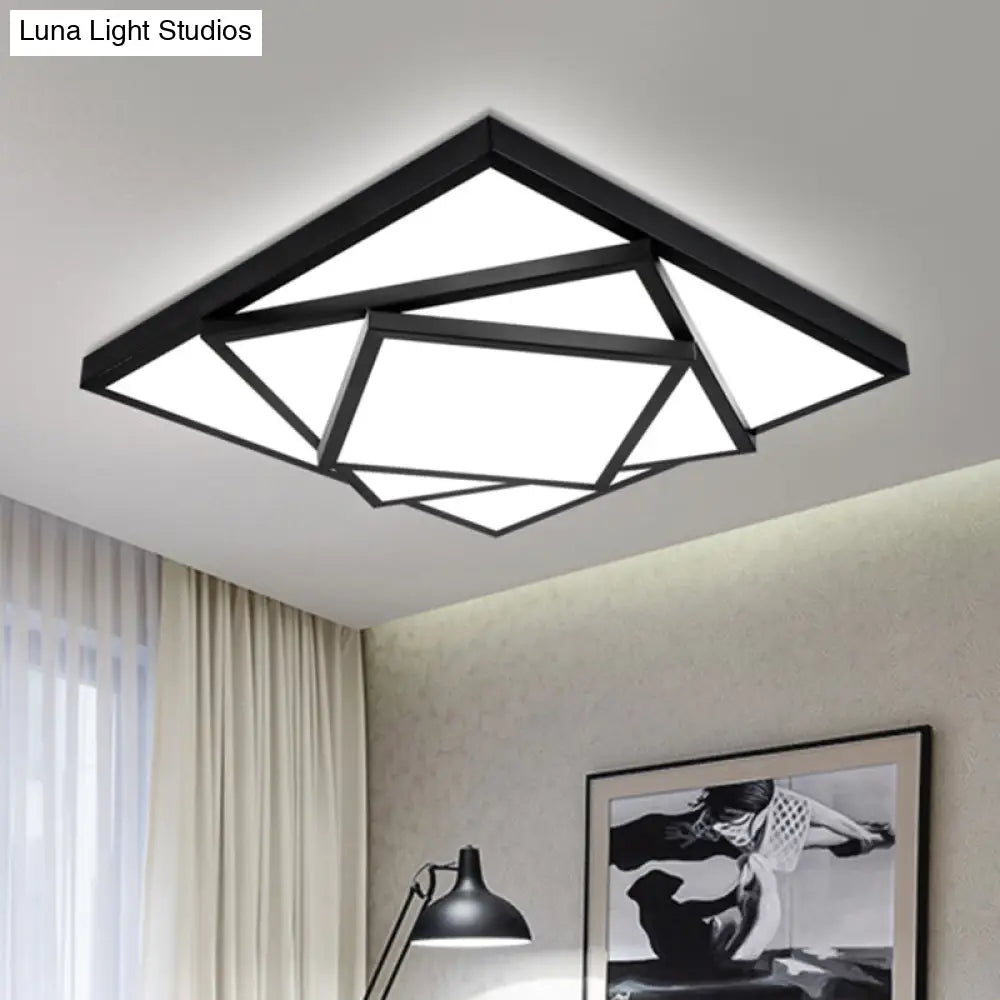 Modern Metal Led Flush Mount Ceiling Light Fixture For Living Room - Black/White Rectangle/Square