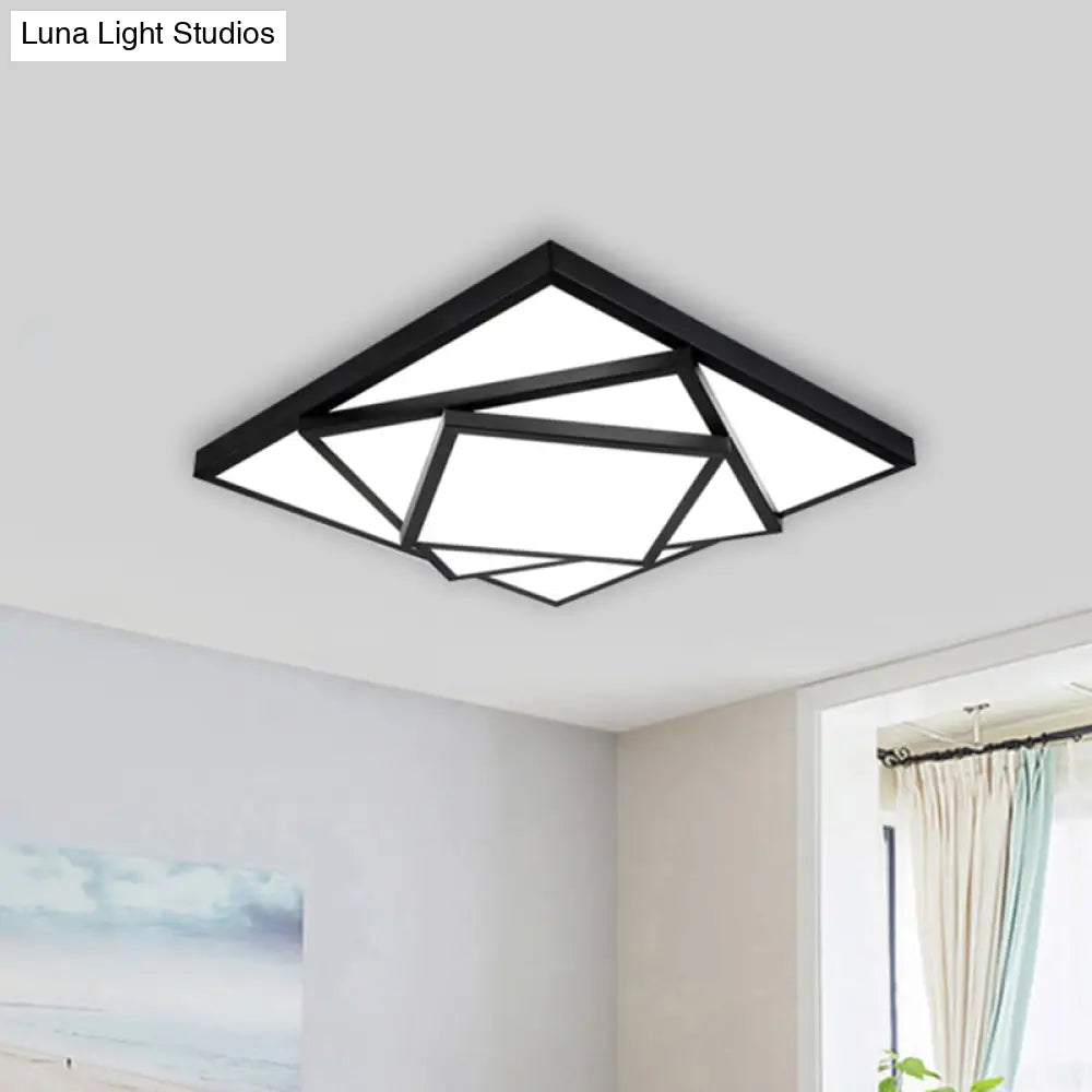 Modern Metal Led Flush Mount Ceiling Light Fixture For Living Room - Black/White Rectangle/Square