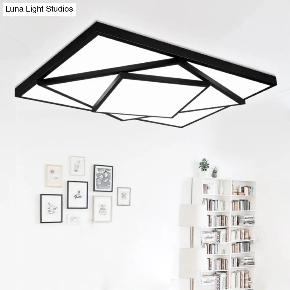 Modern Metal Led Flush Mount Ceiling Light Fixture For Living Room - Black/White Rectangle/Square