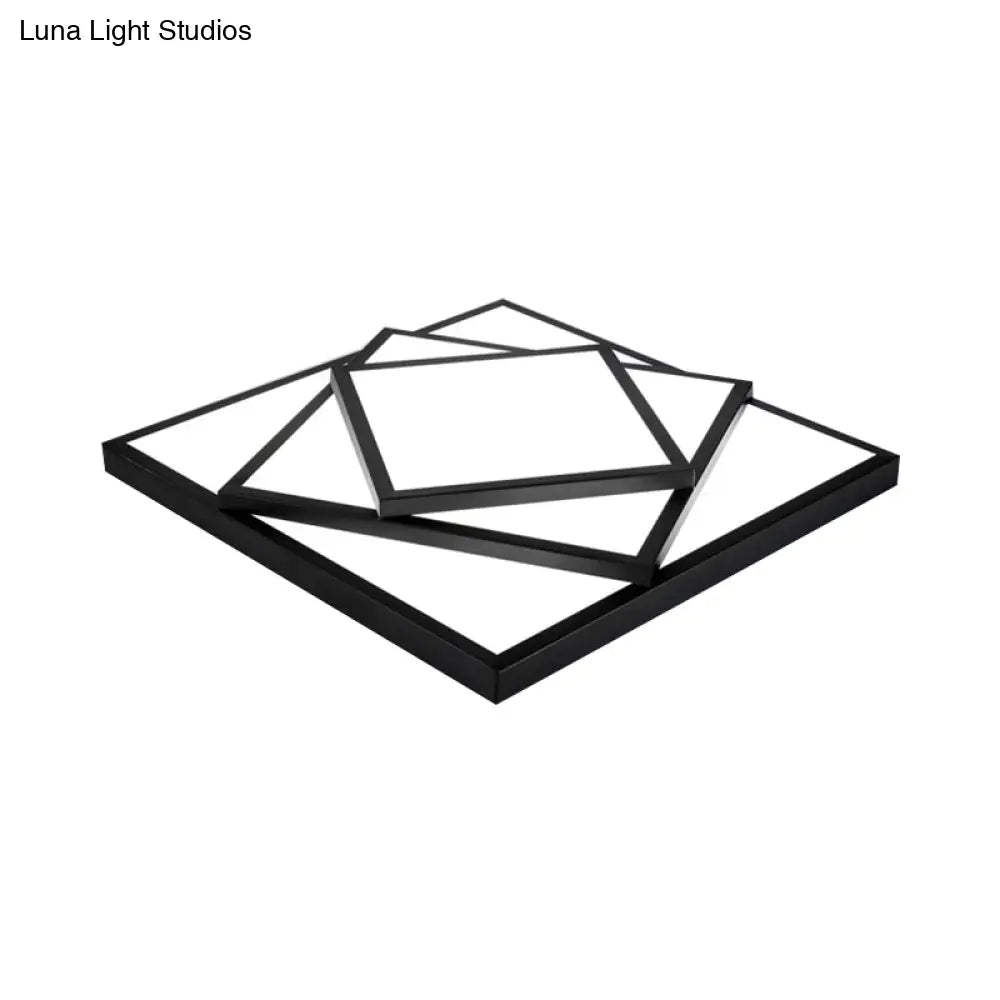 Modern Metal Led Flush Mount Ceiling Light Fixture For Living Room - Black/White Rectangle/Square