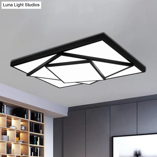 Modern Metal Led Flush Mount Ceiling Light Fixture For Living Room - Black/White Rectangle/Square