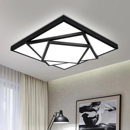 Modern Metal Led Flush Mount Ceiling Light Fixture For Living Room - Black/White Rectangle/Square