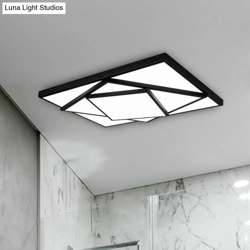 Modern Metal Led Flush Mount Ceiling Light Fixture For Living Room - Black/White Rectangle/Square