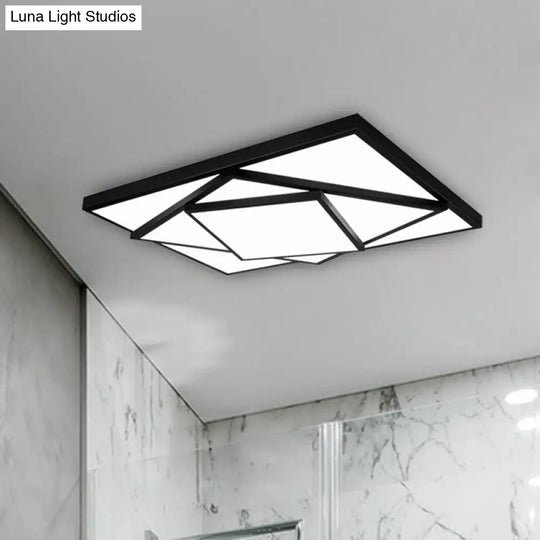 Modern Metal Led Flush Mount Ceiling Light Fixture For Living Room - Black/White Rectangle/Square