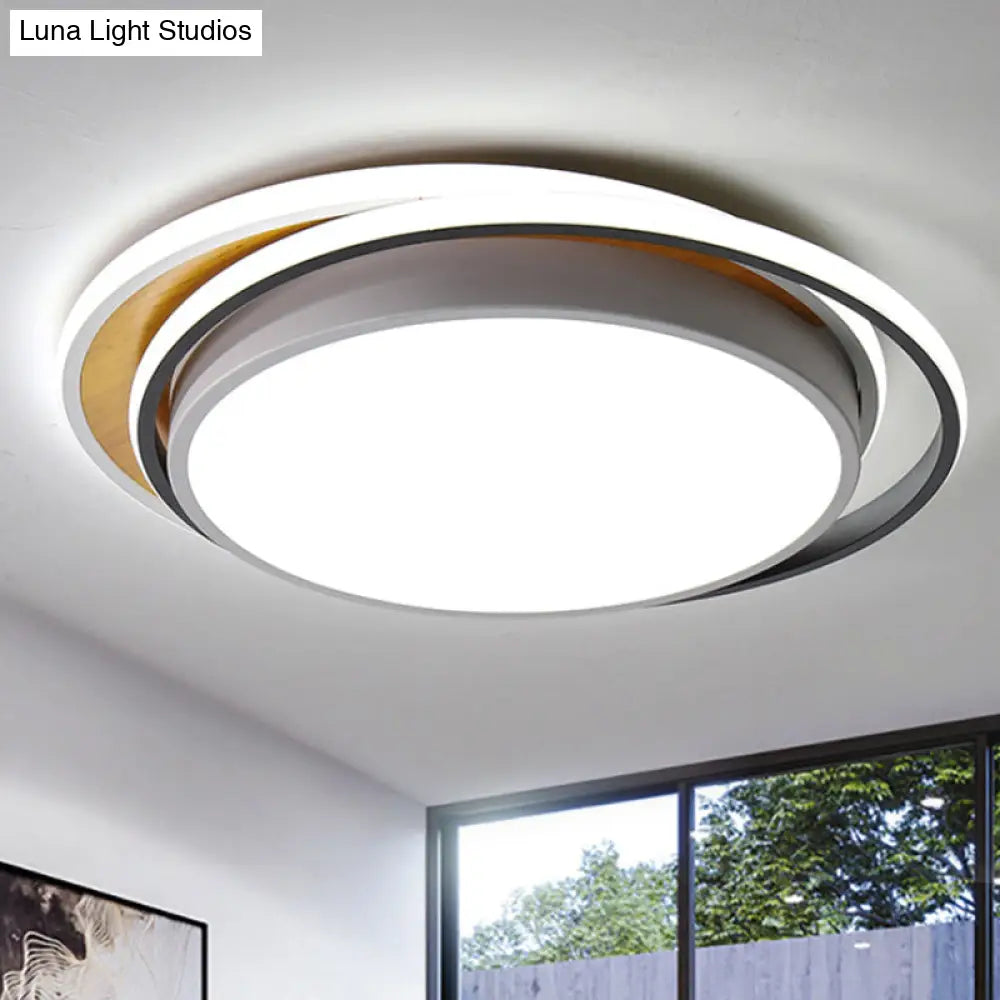 Modern Metal Led Flush Mount Ceiling Light In Black/White - White/Warm 19/23 Wide