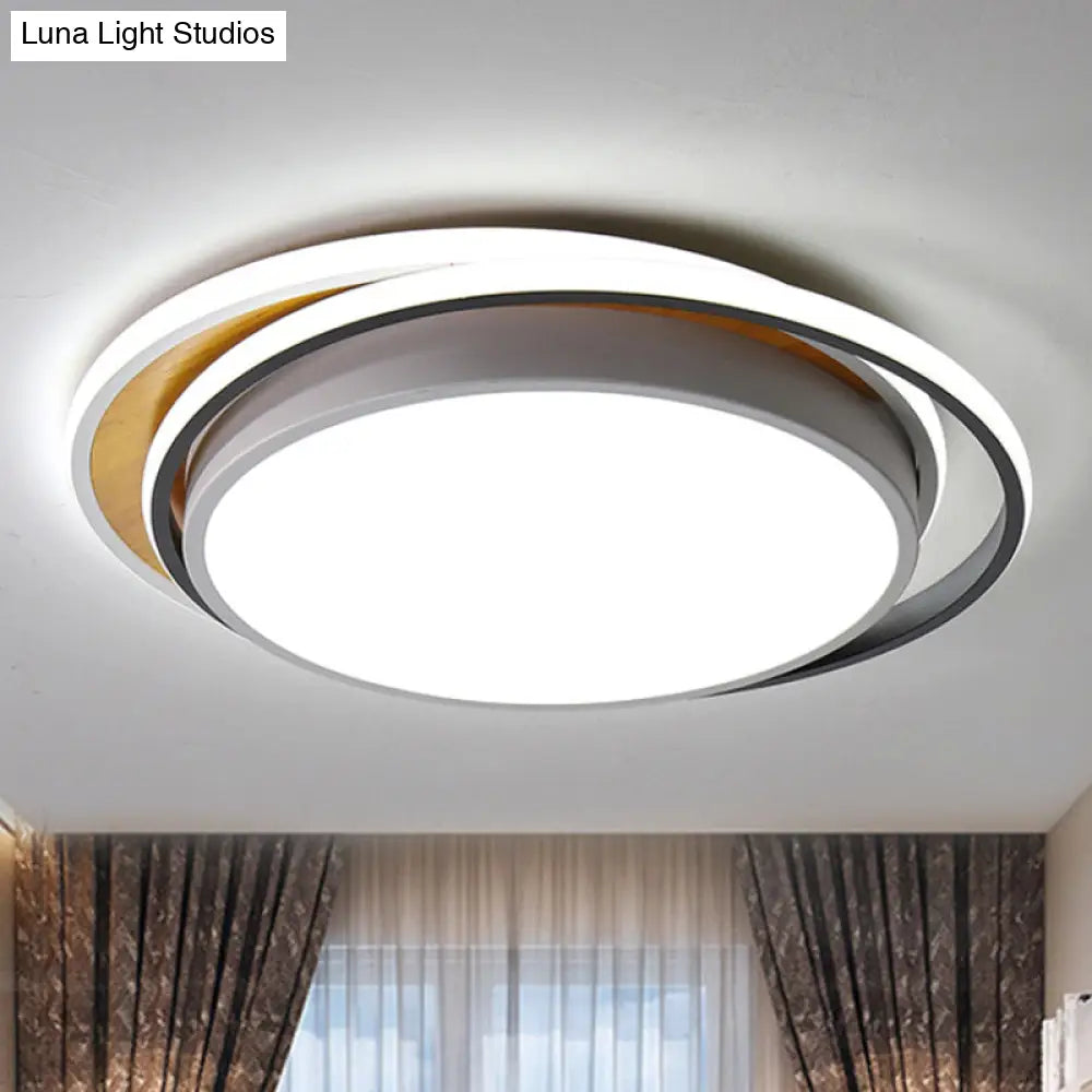 Modern Metal Led Flush Mount Ceiling Light In Black/White - White/Warm 19/23 Wide White / 19 Warm