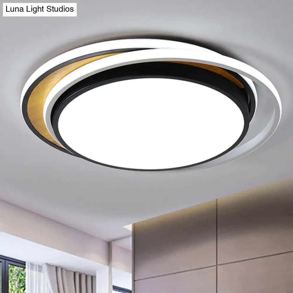 Modern Metal Led Flush Mount Ceiling Light In Black/White - White/Warm 19/23 Wide Black / 19 Warm