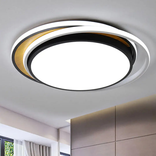 Modern Metal Led Flush Mount Ceiling Light In Black/White - White/Warm 19’/23’ Wide Black / 19’ Warm