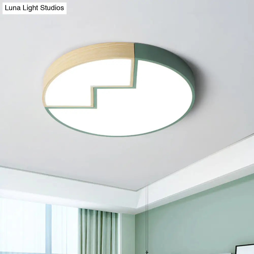 Modern Metal Led Flush Mount Lamp In Green With White/Warm Light - 18/22 Wide