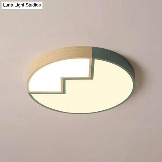 Modern Metal Led Flush Mount Lamp In Green With White/Warm Light - 18/22 Wide / 18 Warm