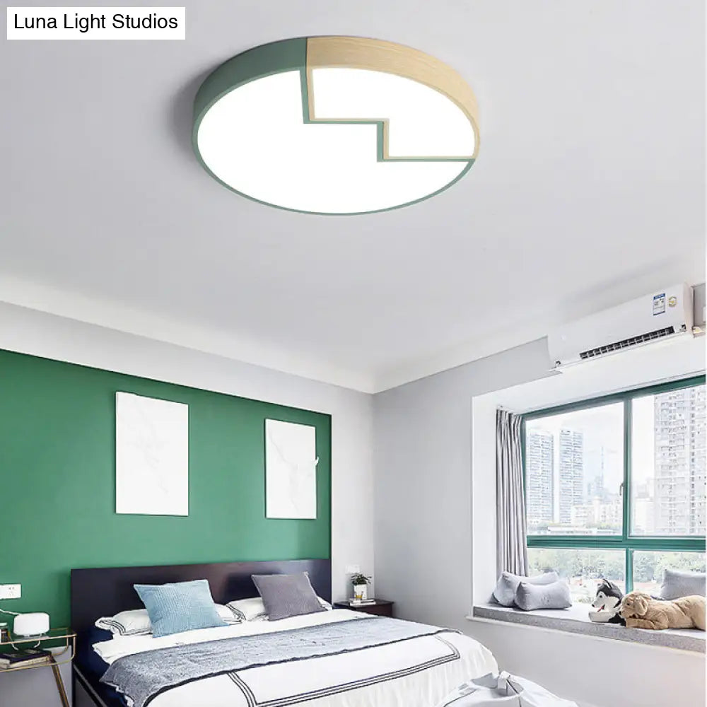 Modern Metal Led Flush Mount Lamp In Green With White/Warm Light - 18/22 Wide / 18 White