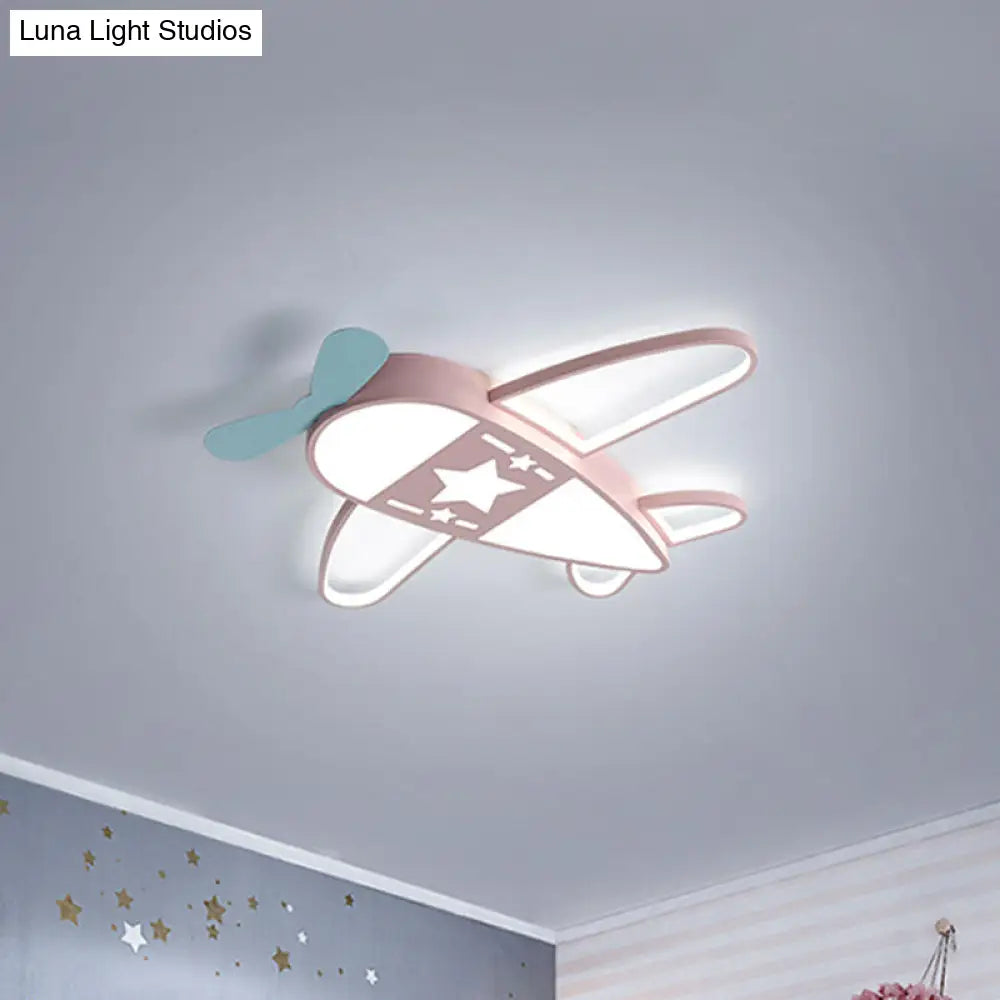 Modern Metal Led Flush Mount Lamp - Pink/Blue Plane Warm/White Lighting 19.5/25.5 Width Pink / 19.5