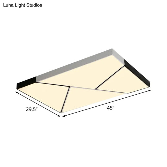 Modern Metal Led Flush Mount Light | Black & White Rectangular Ceiling Fixture Warm/White Acrylic