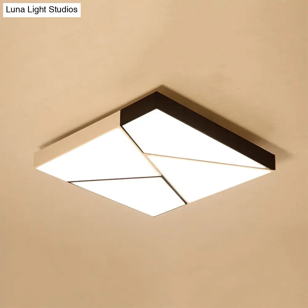 Modern Metal Led Flush Mount Light | Black & White Rectangular Ceiling Fixture Warm/White Acrylic