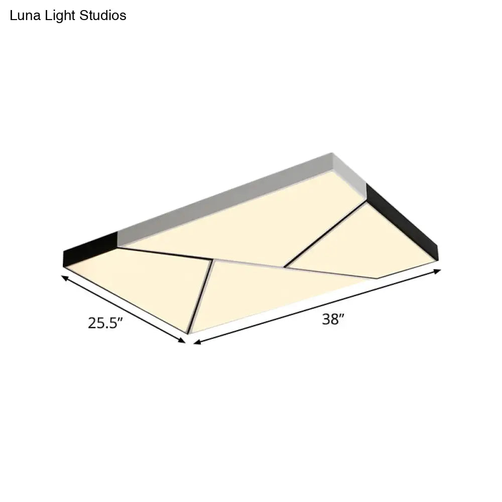 Modern Metal Led Flush Mount Light | Black & White Rectangular Ceiling Fixture Warm/White Acrylic